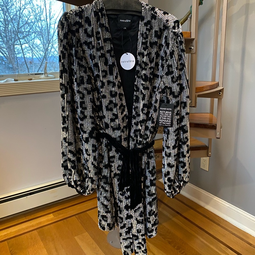New Retrofete Gabrielle Sequin Wrap Dress medium